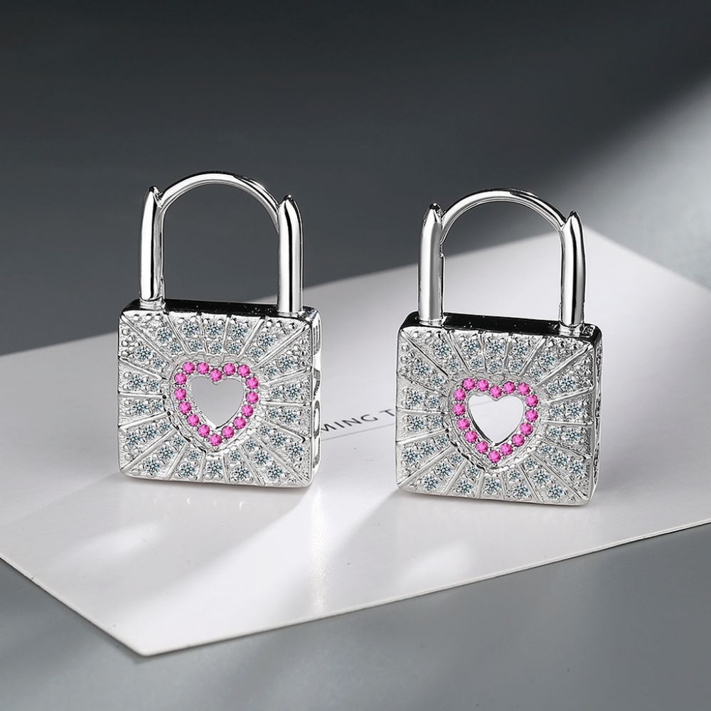 Sterling silver lock earrings - Picture 2 of 4